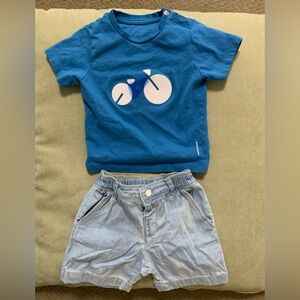 Jacadi Paris Azur Bike T-Shirt and Light Denim Shorts Set